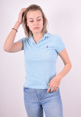 RALPH LAUREN WOMENS VINTAGE POLO SHIRT MEDIUM BLUE 90'S