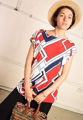 90'S RETRO ABSTRACT PRINT FESTIVAL TUNIC TOP