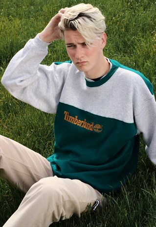 TEAL AND GREY TIMBERLAND EMBROIDERED SWEATSHIRT