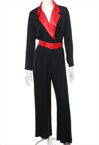 BEYOND RETRO VINTAGE BLACK & RED CONTRAST TRIM BELT FASTEN J