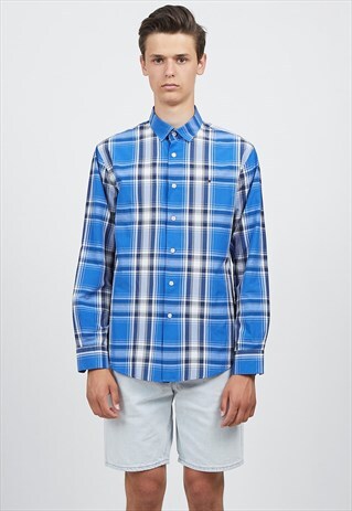 VINTAGE BLUE TOMMY HILFIGER LONG SLEEVE CHECKERED SHIRT