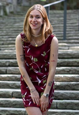 Vintage 90's Floral Pattern MiniDress in Brgundy Small 