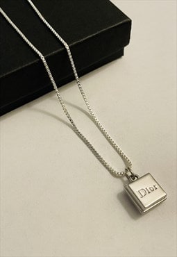 Dior Square Bow Tie Silver Plated Pendant on Chain/Necklace