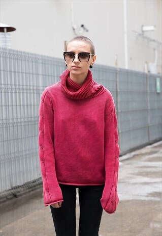 PINK SALMON TURTLENECK KNITTED PULLOVER