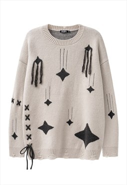 Cyber punk sweater star patch jumper futuristic top in cream