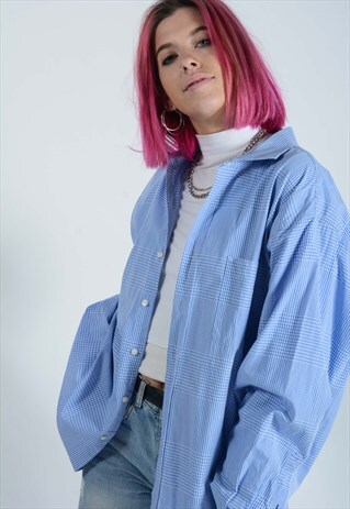 VINTAGE TOMMY HILFIGER OVERSIZED CHECK SHIRT IN BLUE