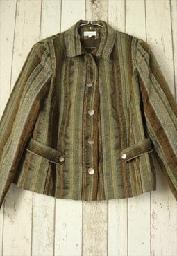 Vintage Retro Brown Beige Stripe Stripey Blazer Coat Jacket