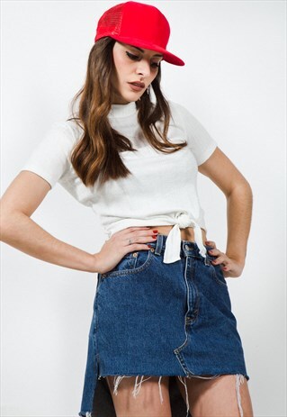 VINTAGE 80S REWORKED HIGH WAISTED DENIM SKIRT / 0235