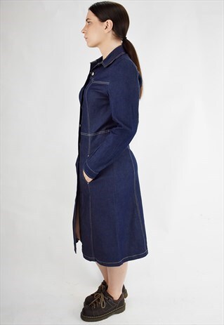 90S MIDI LENGTH BUTTON DOWN DENIM SHIRT DRESS