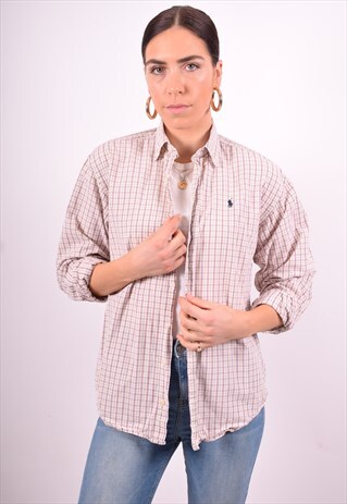 RALPH LAUREN WOMENS VINTAGE SHIRT LARGE WHITE CHECK 90'S