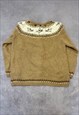 VINTAGE KNITTED CARDIGAN ABSTRACT LEAF PATTERNED ZIP UP KNIT