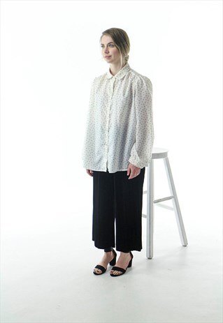 GEOMETRICAL LONG SLEEVE BLOUSE / OFF WHITE GRAY PATTERN BLOU