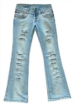 Vintage Y2K 90's/00's Light Wash Blue Ripped Flared Jeans