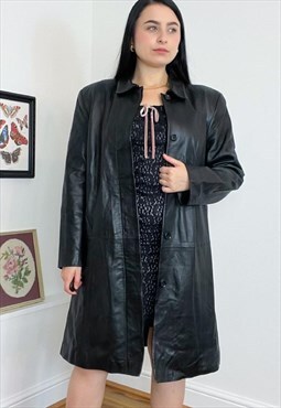 Vintage 90s Black Leather Coat