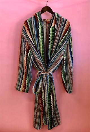 VINTAGE MISSONI MEN HOODED ROBE ZIG ZAG PATTERN