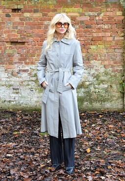 Vintage 1970's Leather Trench Coat Classic Pale Blue