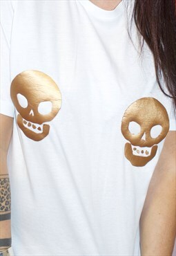 Halloween Punk white gold skull unisex t-shirt medium