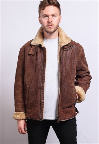 VINTAGE LEATHER AVIATOR FLEECE JACKET