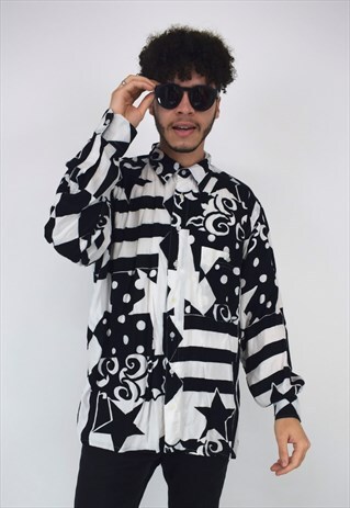 VINTAGE 90'S BLACK & WHITE PRINTED FESTIVAL SHIRT