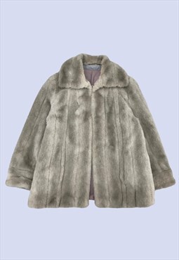 Grey Coat Womens UK16 Faux Fur Short Length Collared