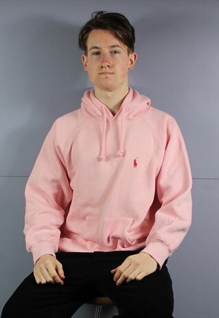 VINTAGE POLO RALPH LAUREN HOODIE IN PINK WITH POUCH POCKET A