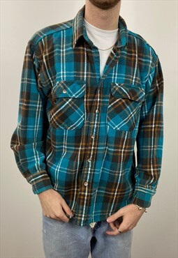 Vintage chequered turquoise heavy flannel shirt