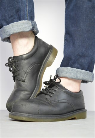 VINTAGE 90S DR. MARTENS BLACK LEATHER STEEL TOE CAP SHOES