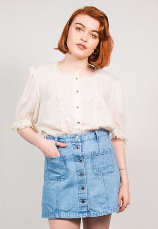 VINTAGE 70'S CREAM CROCHET EMBROIDERED BLOUSE