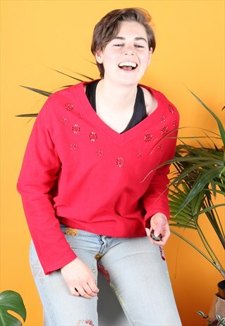 VINTAGE SWEATER FLEECE IN RED WITH SEQUINS