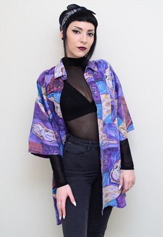 VINTAGE 90'S SILK ABSTRACT PATTERNED OVERSIZED SHIRT