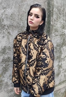 Embroidered paisley varsity jacket bandana bomber in golden