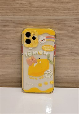 Lemon Bear iPhone 12 Case in Yellow color