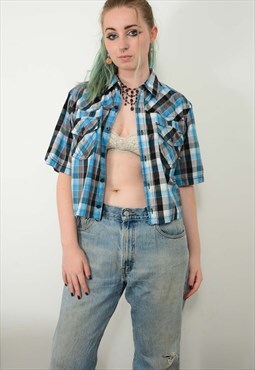 Vintage 90s Dickies Cropped Shirt Blue Size M 