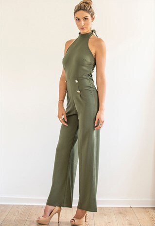 ISABELLE KHAKIL HALTERNECK SLEEVELESS JUMPSUIT