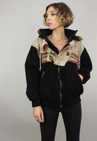 VINTAGE 90S OVERSIZED ZIP UP FLEECE JACKET WITH HOOD