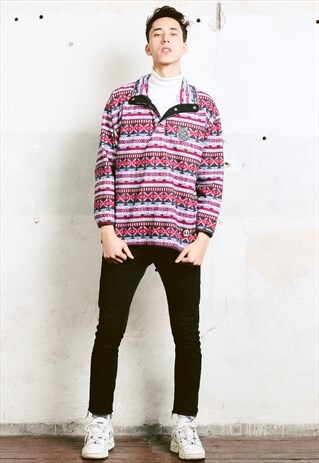 VINTAGE 90S STRIPED FLEECE SWEATSHIRT
