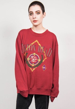 VINTAGE 90'S BURGUNDY COLLEGE STYLE OVERSIZED SWEATSHIRT