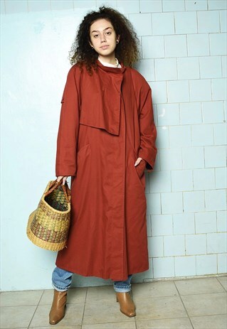 VINTAGE 80S MINIMALIST PARISIAN TRENCH THICK COAT MAC MAROON