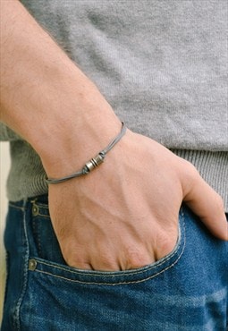 Silver tube bracelet for men gray minimalist mens bracelet