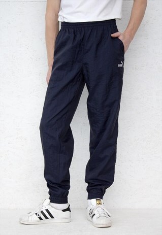VINTAGE RETRO NAVY PUMA TRACK BOTTOMS JOGGERS