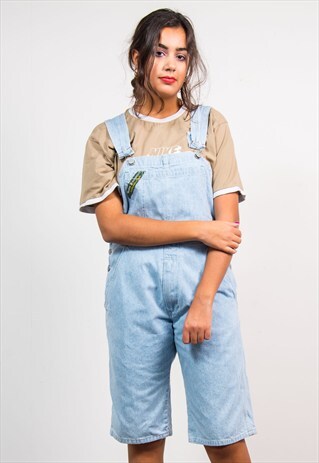 VINTAGE 90'S LIGHT BLUE SHORT DENIM DUNGAREES