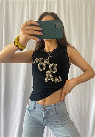 VINTAGE Y2K MORGAN DE TOI BLACK AND GOLD TANK TOP.