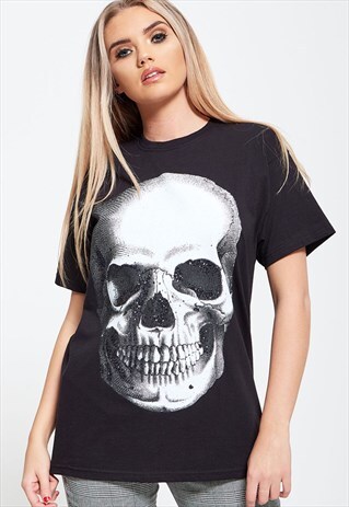 GLITTER SKULL OVER SIZED T-SHIRT