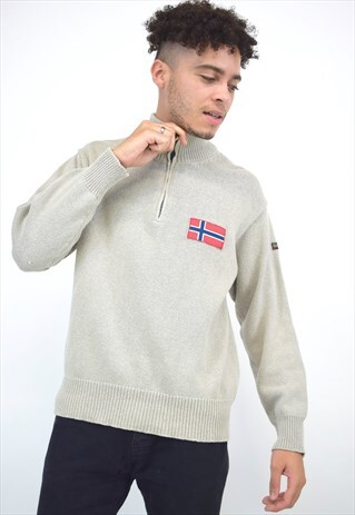 VINTAGE 90S NAPAPIJRI GREY KNITTED ZIP SWEATER