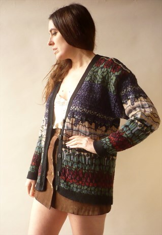 1990'S VINTAGE WOOL BLEND NOVELTY TAPESTRY CARDIGAN