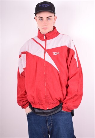 REEBOK MENS VINTAGE TRACKSUIT TOP JACKET LARGE RED 90'S