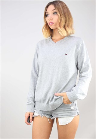 VINTAGE OVERSIZED GREY TOMMY HILFIGER JUMPER