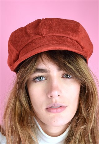 VINTAGE INSPIRED 90S HAT FAUX SUEDE NEWSBOY CAP RED