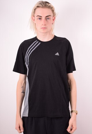 ADIDAS MENS VINTAGE T-SHIRT TOP MEDIUM BLACK 90S