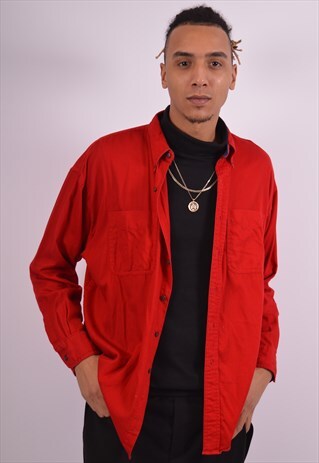 CHAPS RALPH LAUREN MENS VINTAGE SHIRT LARGE RED 90S